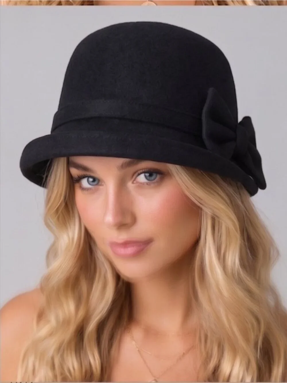 Black Cloche Hat 1920s Downton Abbey Church Bucket Hat with Bow
